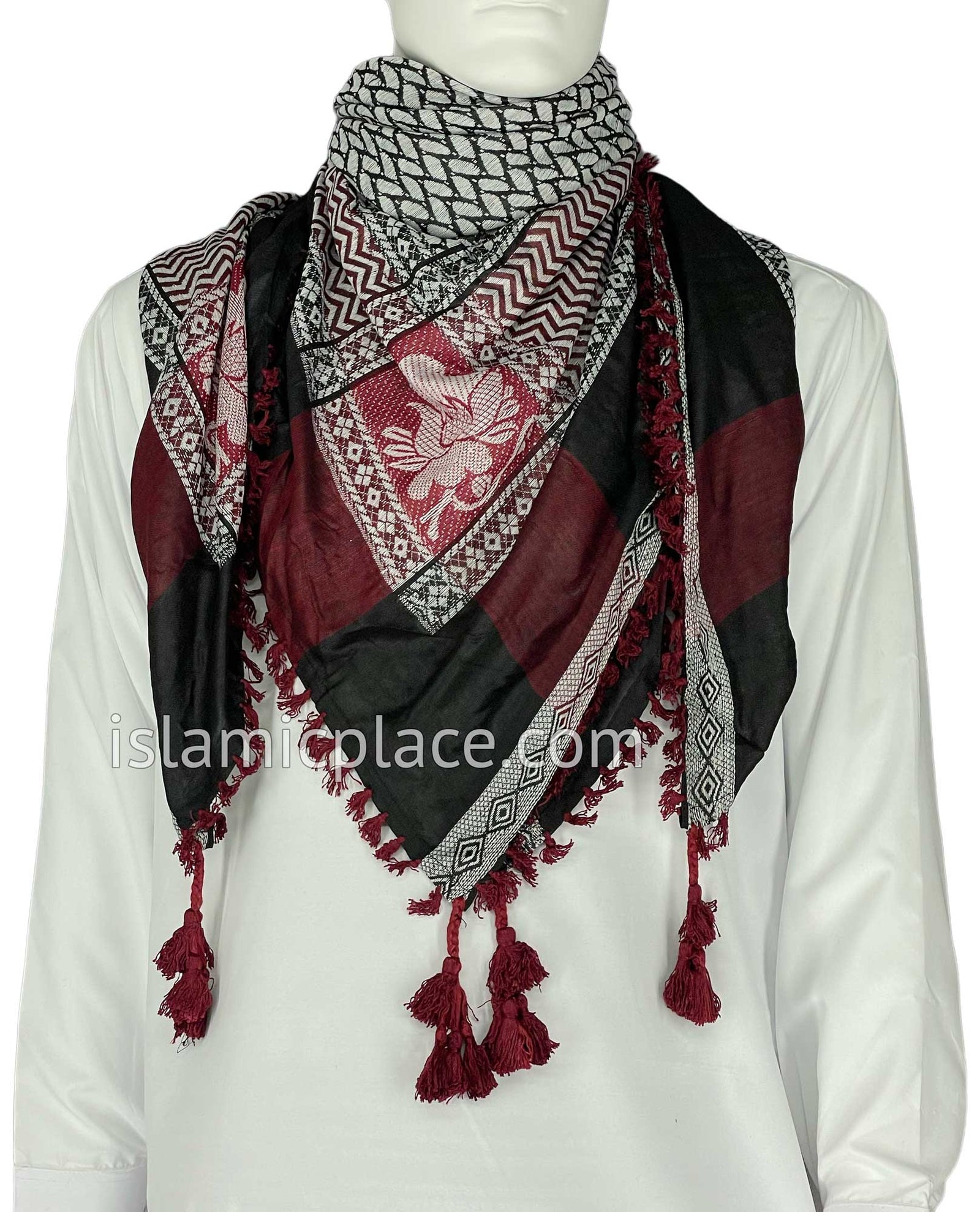 Black, White and Burgundy - Wali Collection Men Scarf Kifaya