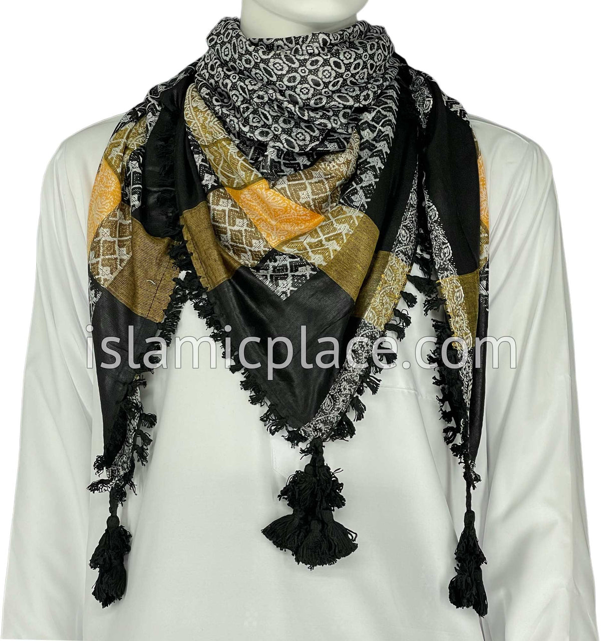 Black, White and Mustard Gold - Wali Collection Men Scarf Kifaya