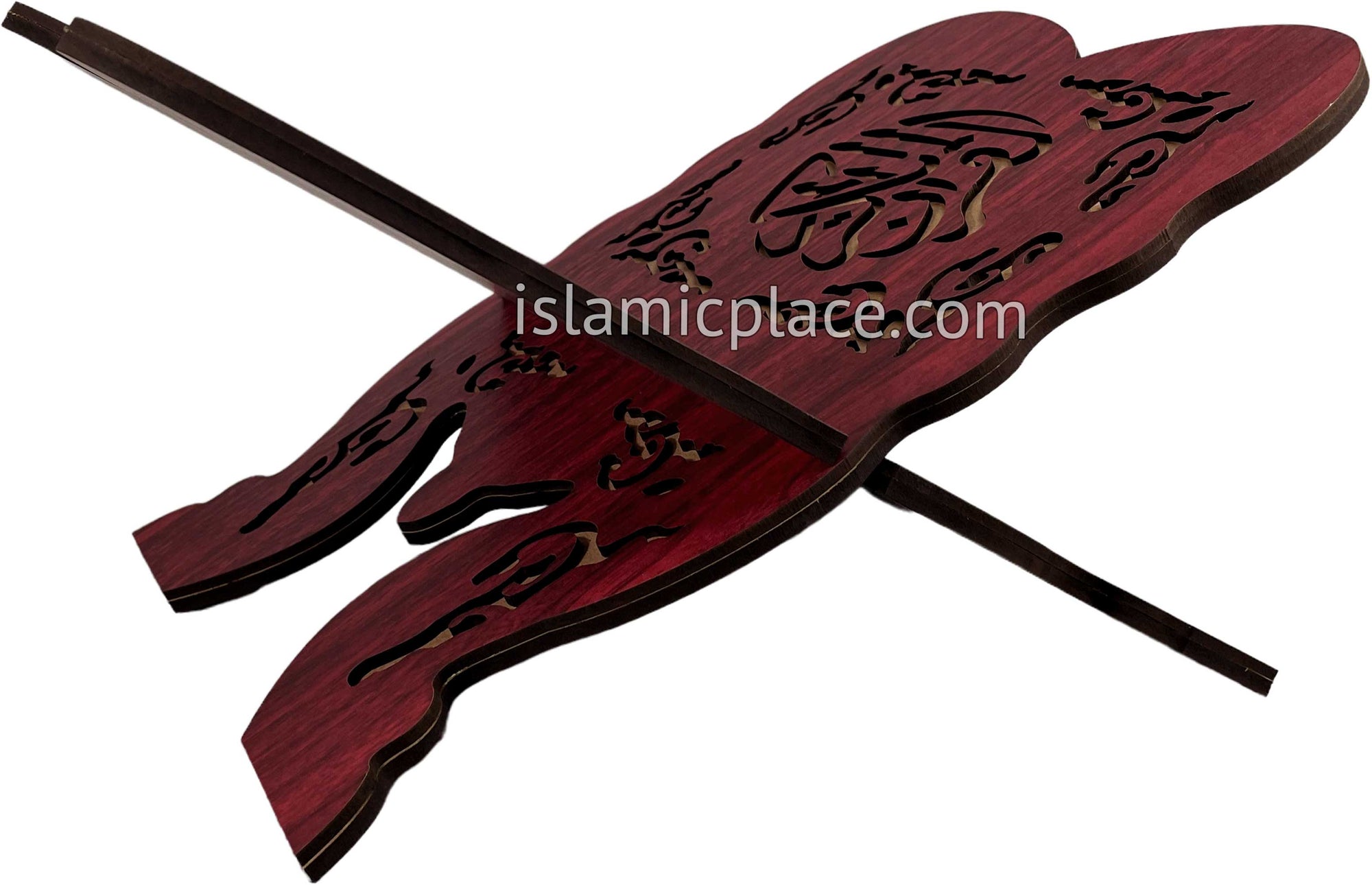 Red Cherry Color - Carved Wooden Quran Book Holder - Rehal 14" x 9"