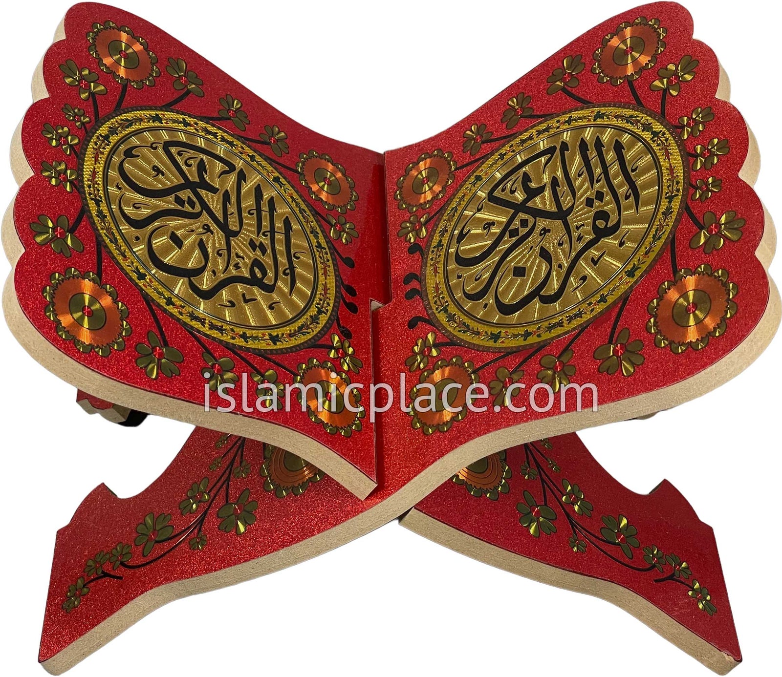 Red - Shimmering Wooden Quran Book Holder - Rehal 11" x 7.5"