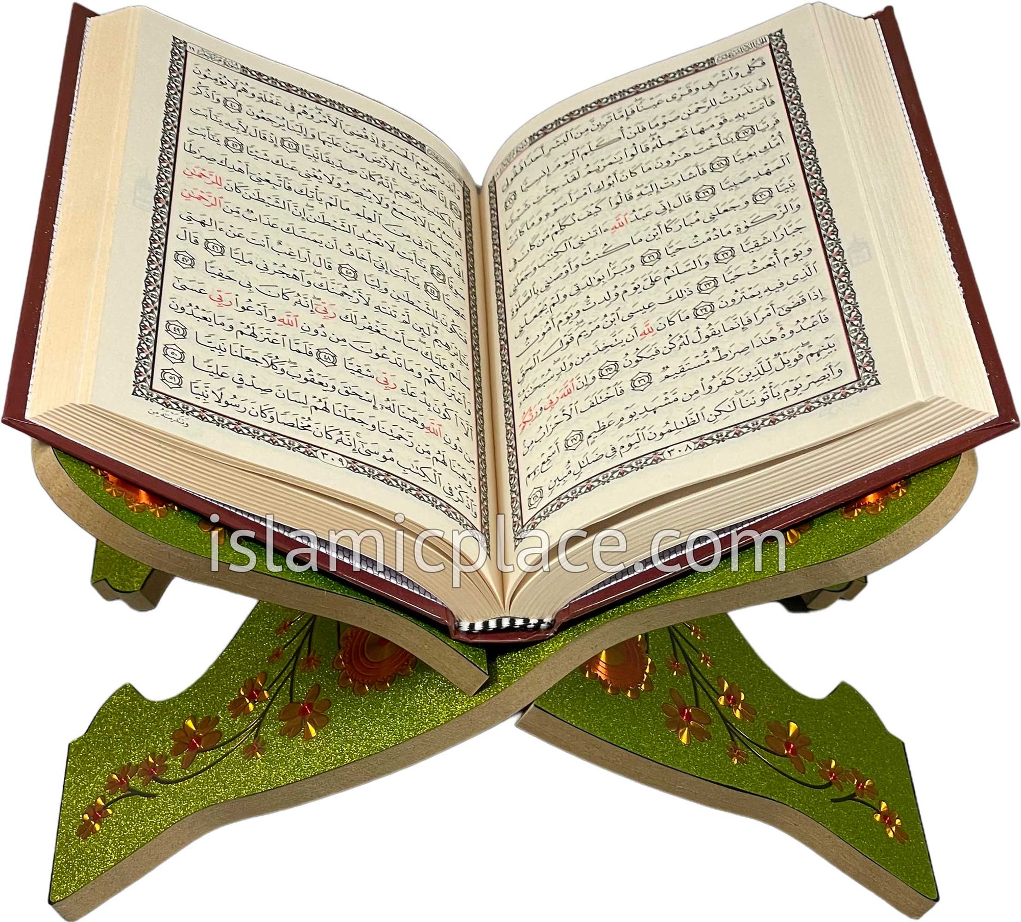 Green - Shimmering Wooden Quran Book Holder - Rehal 11" x 7.5"