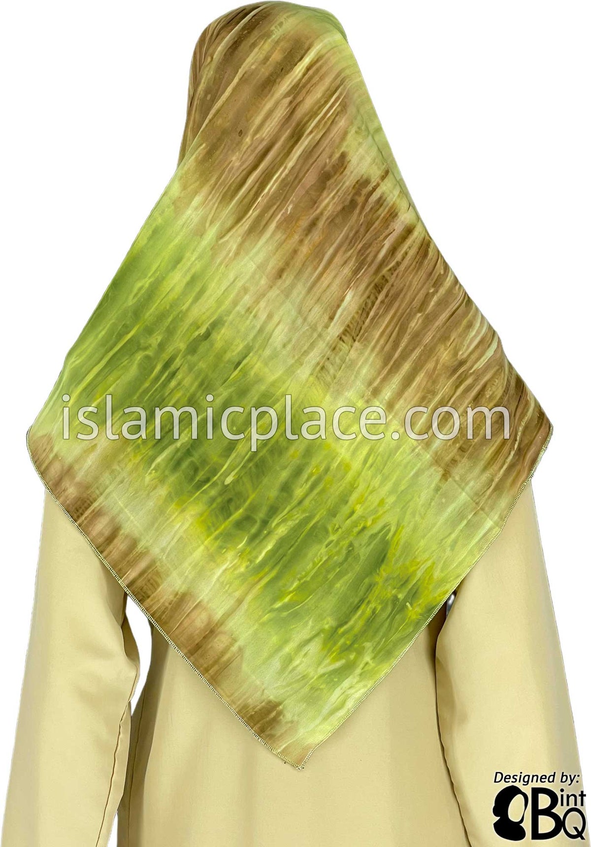 Neon Green and Brown Rain Forest Waves - 45&quot; Square Printed Khimar