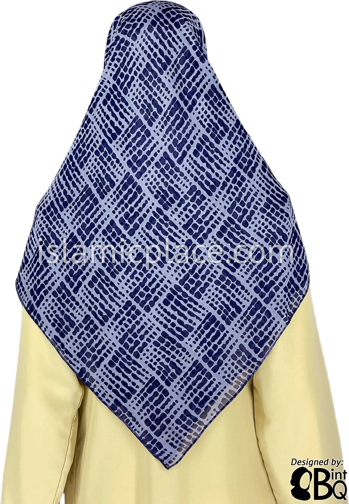 Navy Blue Sediment on Light Blue Base - 45&quot; Square Printed Khimar