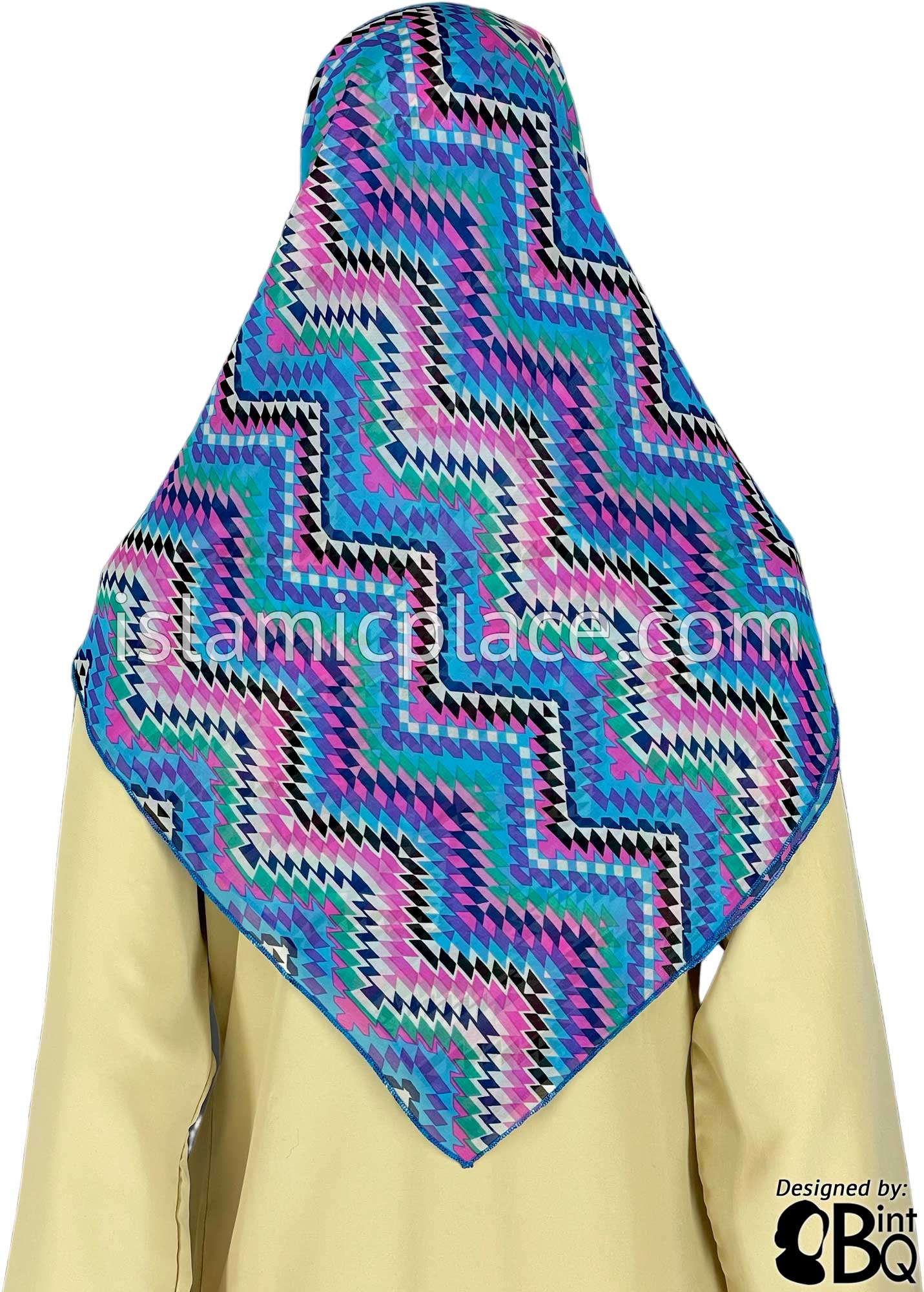 Pink, Blue, Purple and Green Psychedelic Design  - 45" Square Printed Khimar