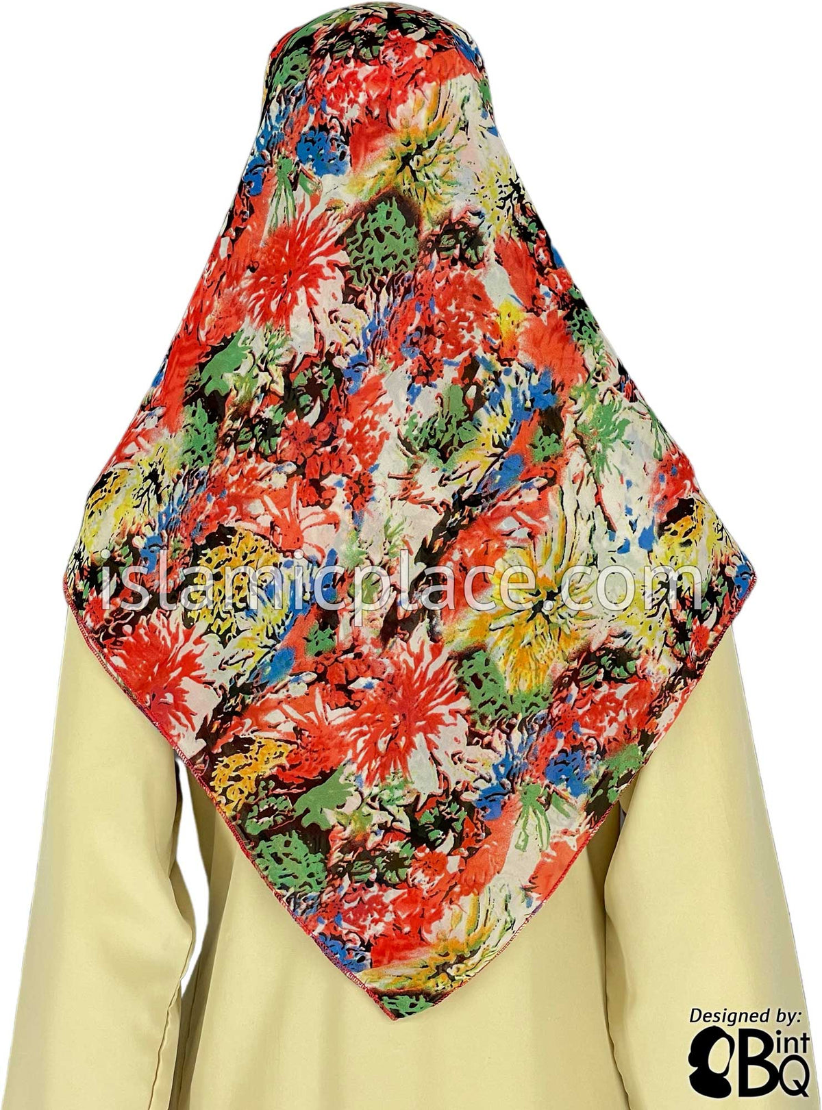 Red, Yellow, Green and Black Coral in the Ocean - 45&quot; Square Printed Khimar