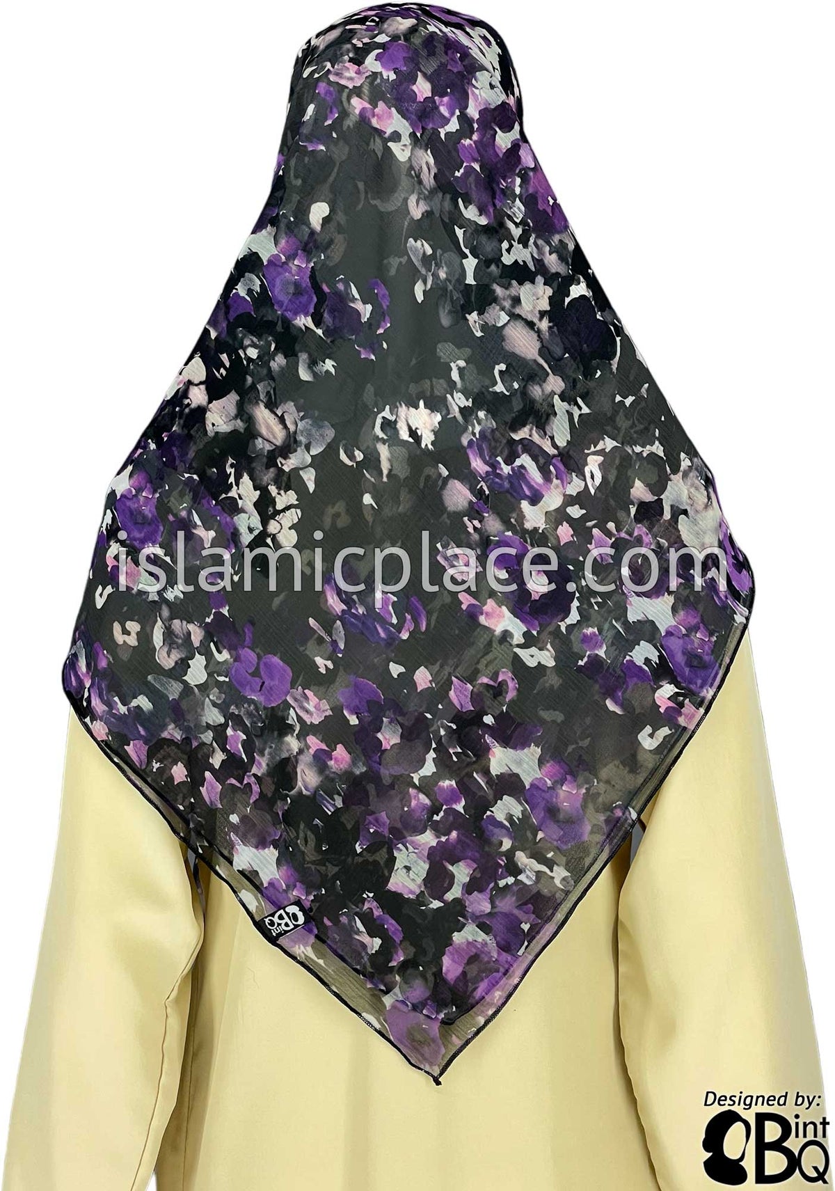 Purple Plum and Pink Smudge Stamp on Black Base - 45&quot; Square Printed Khimar