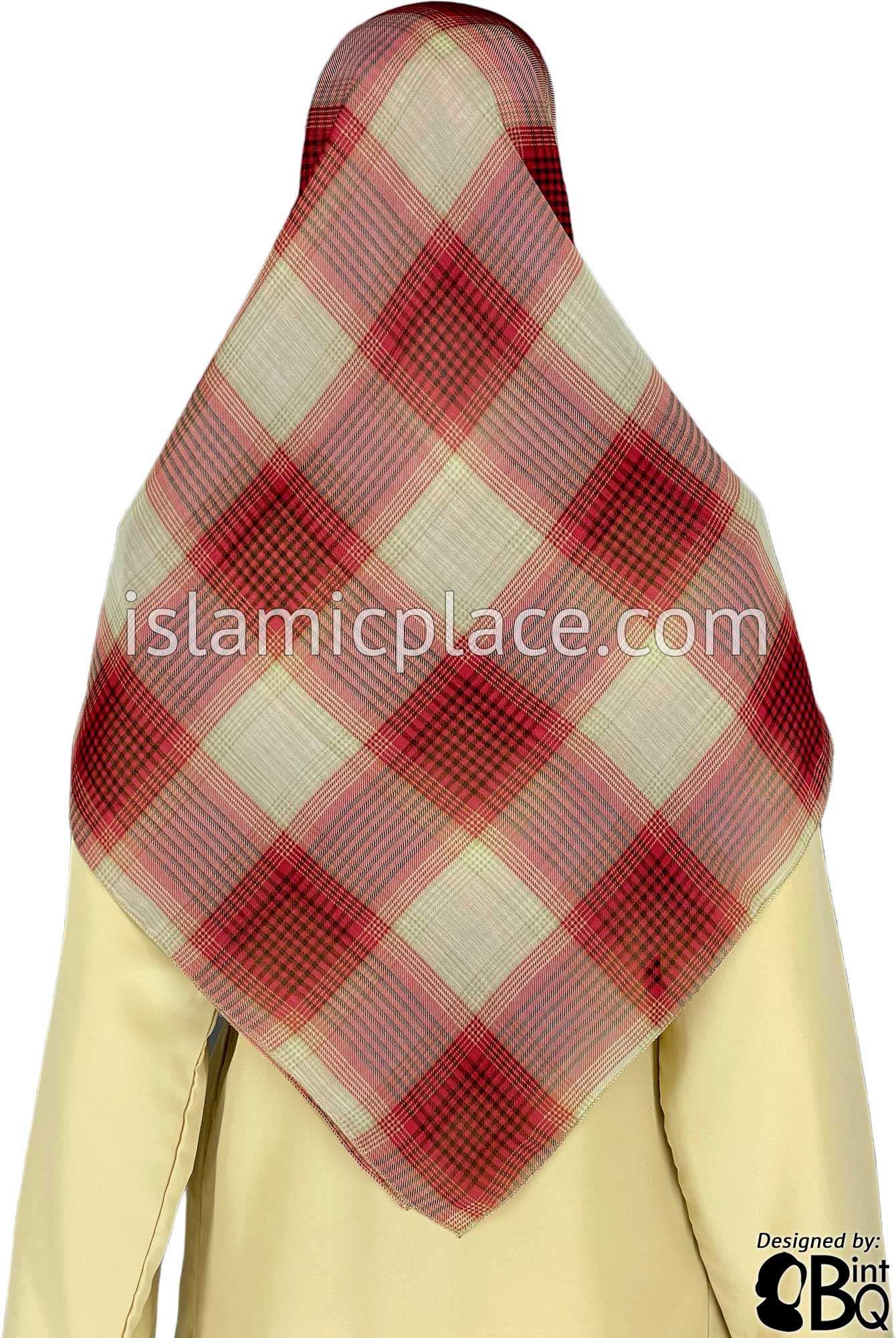 Burgundy, Cream and Black Large Plaid - 45" Square Printed Khimar