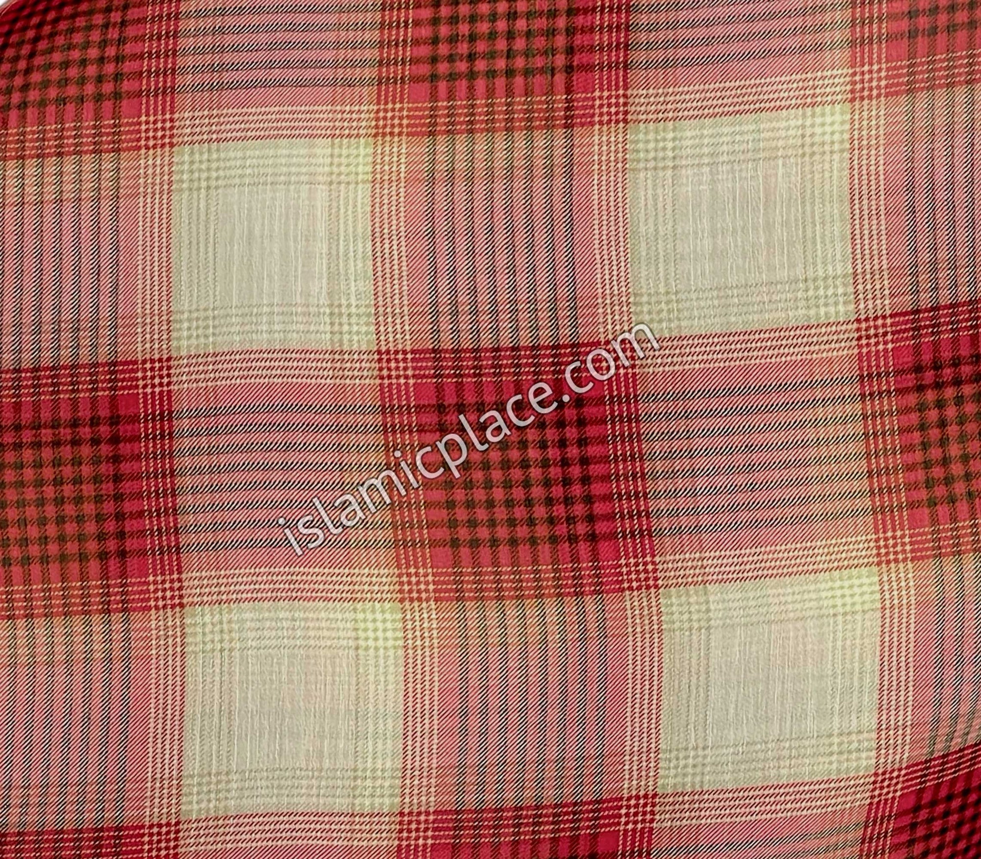 Burgundy, Cream and Black Large Plaid - 45" Square Printed Khimar