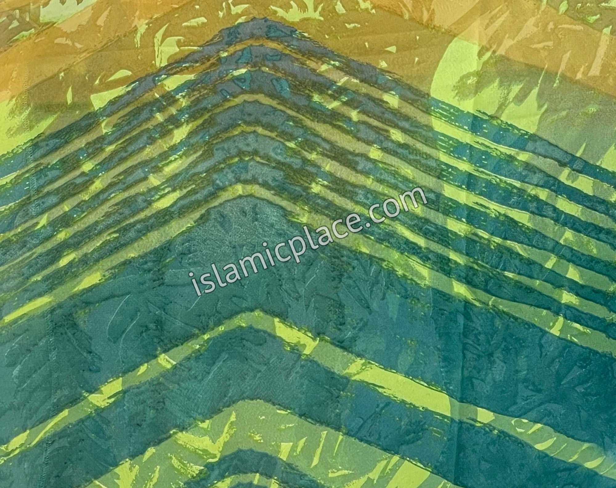 Mustard and Green Zig Zag Lines through the Forest  - 45" Square Printed Khimar