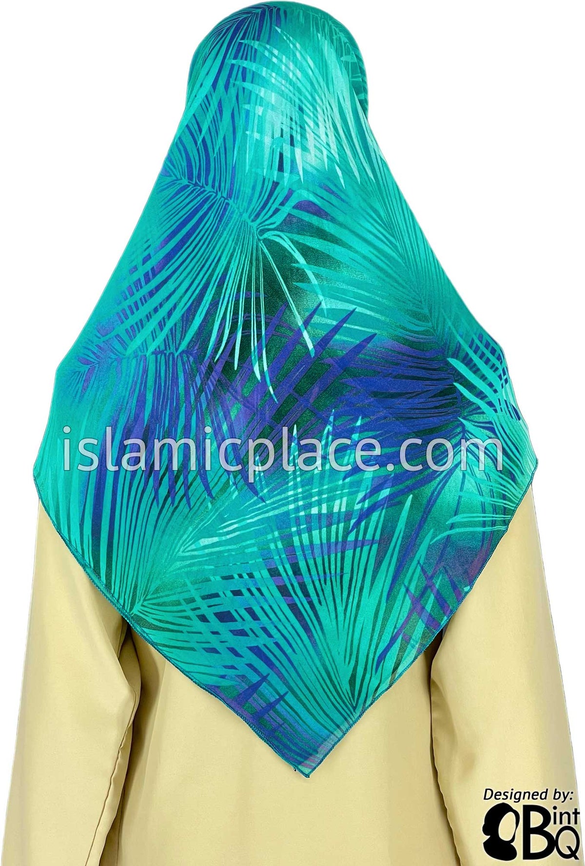 Ocean Green and Violet Blue Palm Leaves - 45&quot; Square Printed Khimar