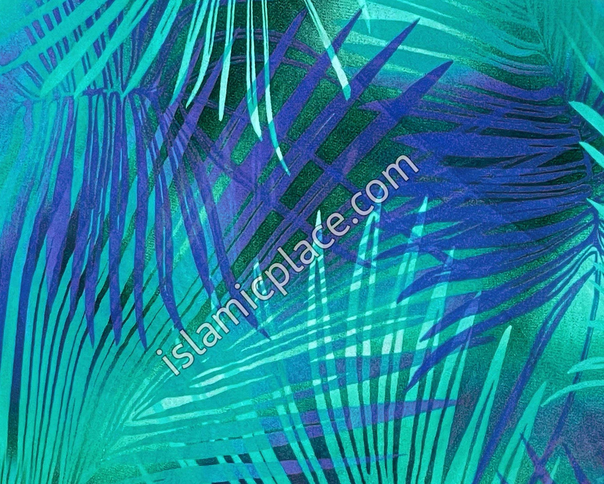 Ocean Green and Violet Blue Palm Leaves - 45" Square Printed Khimar