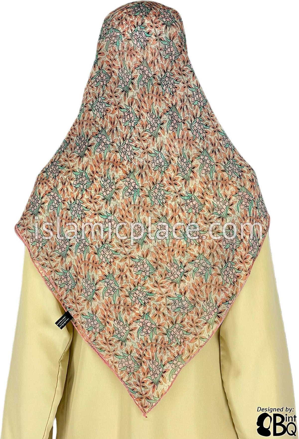 Baby Pink Flowers with Mint Green and Peach Stems - 45&quot; Square Printed Khimar