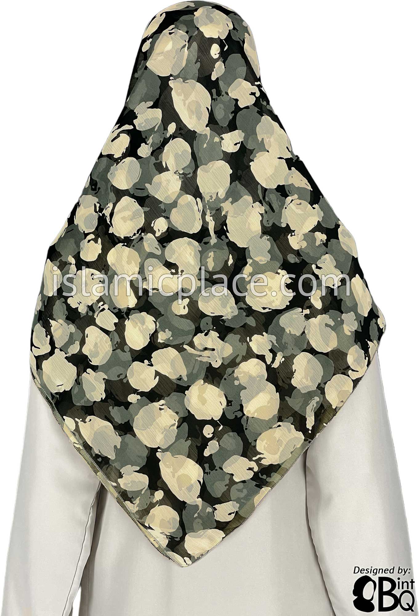 Black, Gray and Off-White Camo Inspired Smudges - 45" Square Printed Khimar