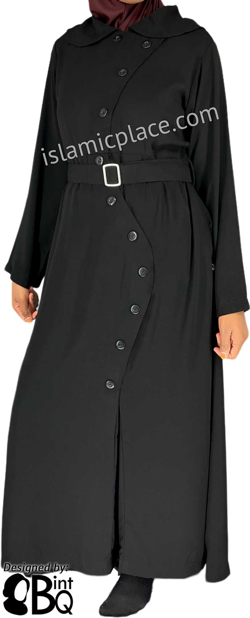 Black - Rizwana Curvy Botton Stylish Abaya by BintQ - BQ212