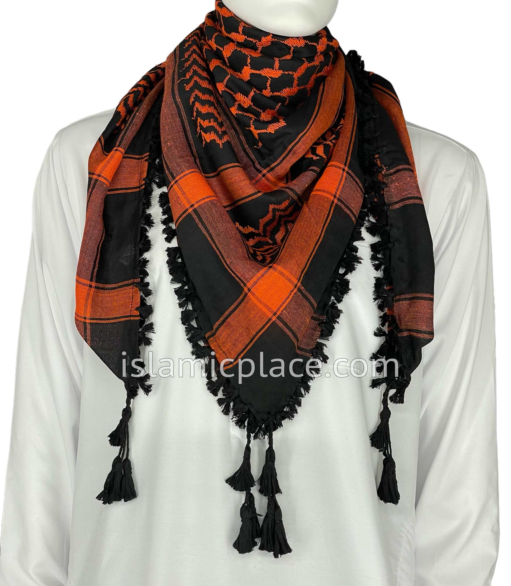 Black and Neon Orange - Traditional Style Men Scarf Kifaya