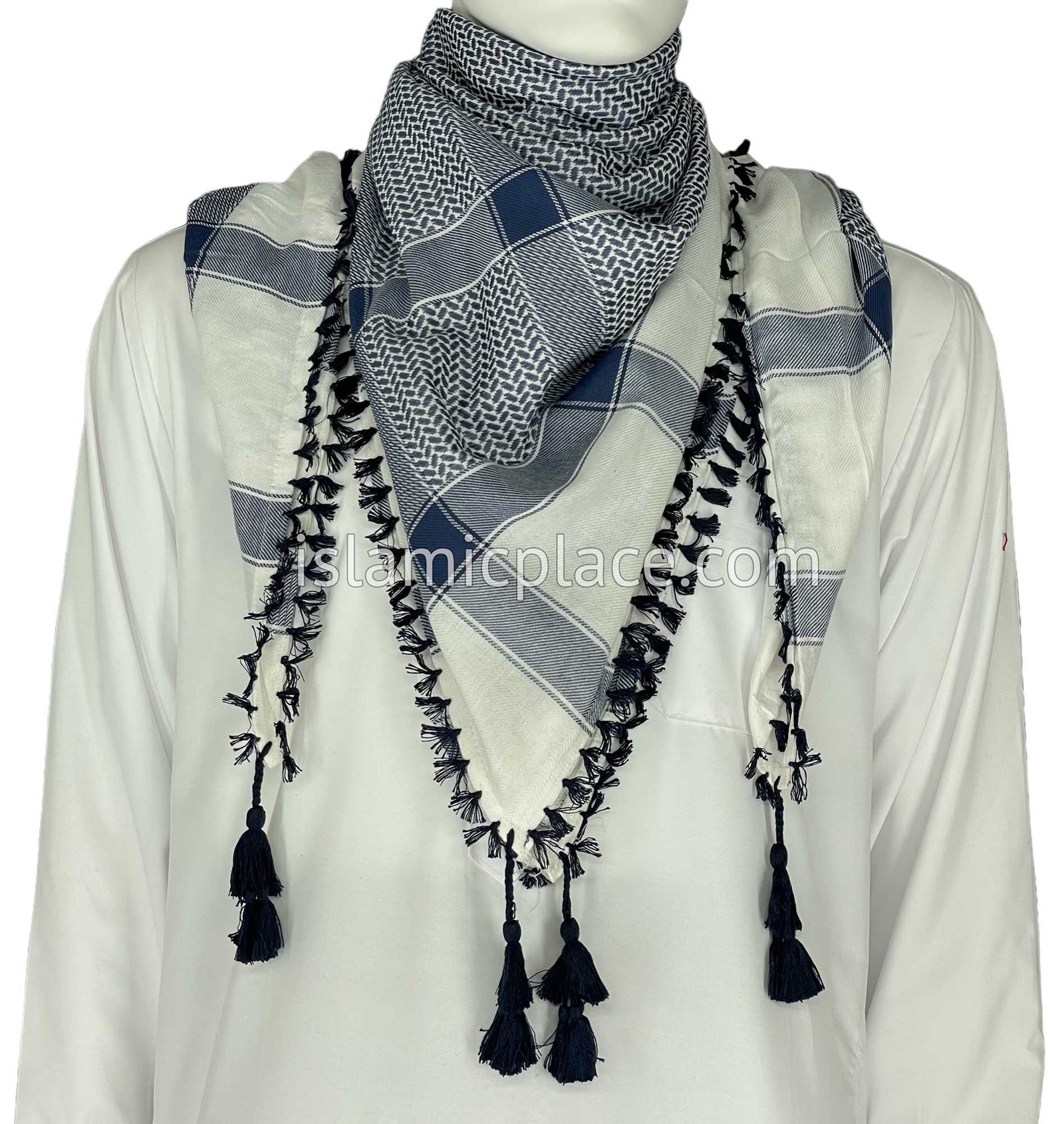 White and Navy Blue - Imran Collection Men Scarf Kifaya