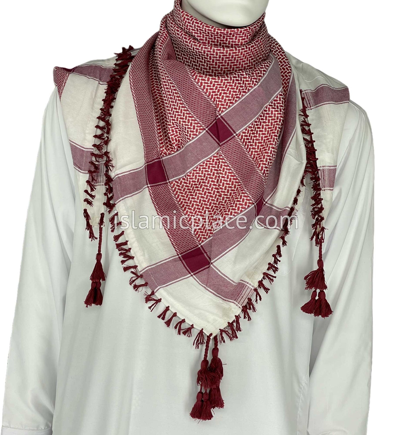 White and Burgundy - Imran Collection Men Scarf Kifaya