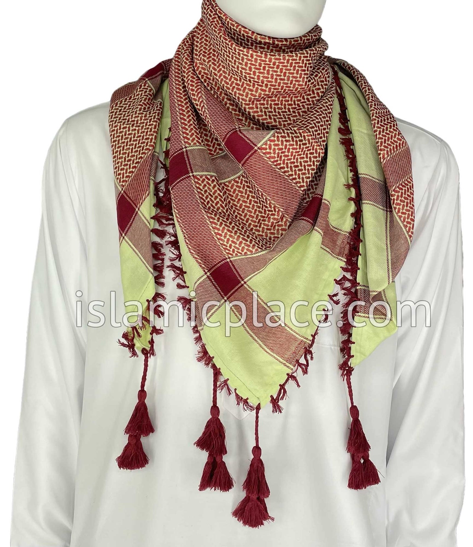 Pastel Green and Rustic Burgundy - Imran Collection Men Scarf Kifaya