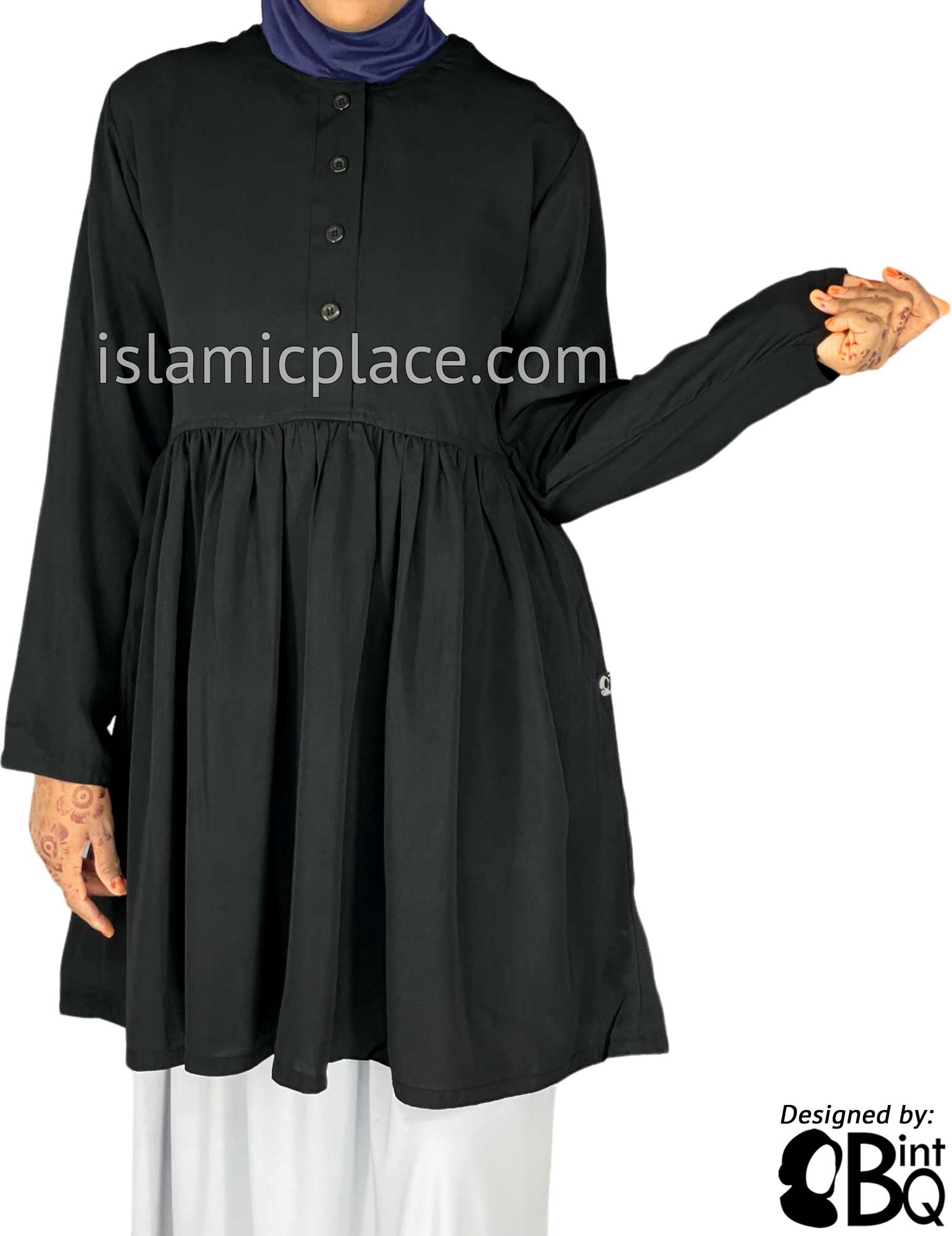 Black - Tayba Pleated Style Kameez Tunic Top by BintQ - BQ279