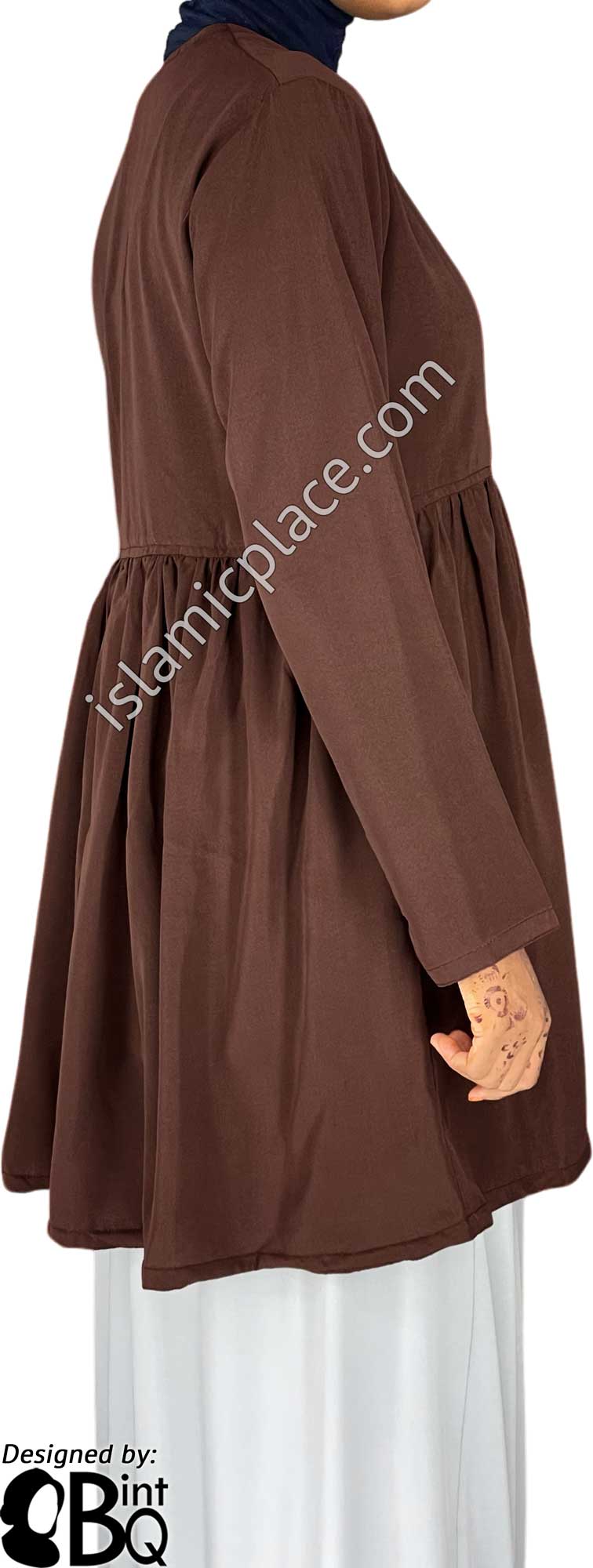 Brown - Tayba Pleated Style Kameez Tunic Top by BintQ - BQ279