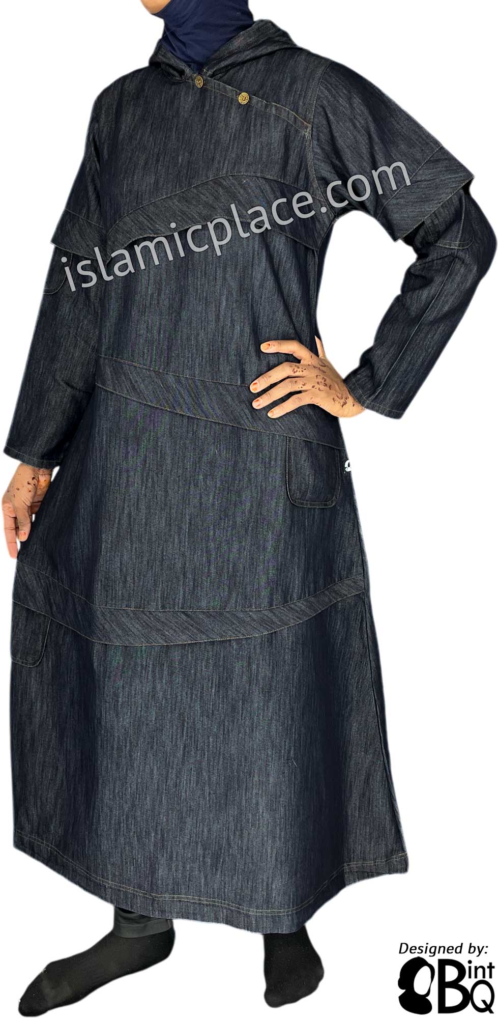 Dark Blue Denim - Yasmeen Stylish Hoodie Girl's Abaya by BintQ - BQ240