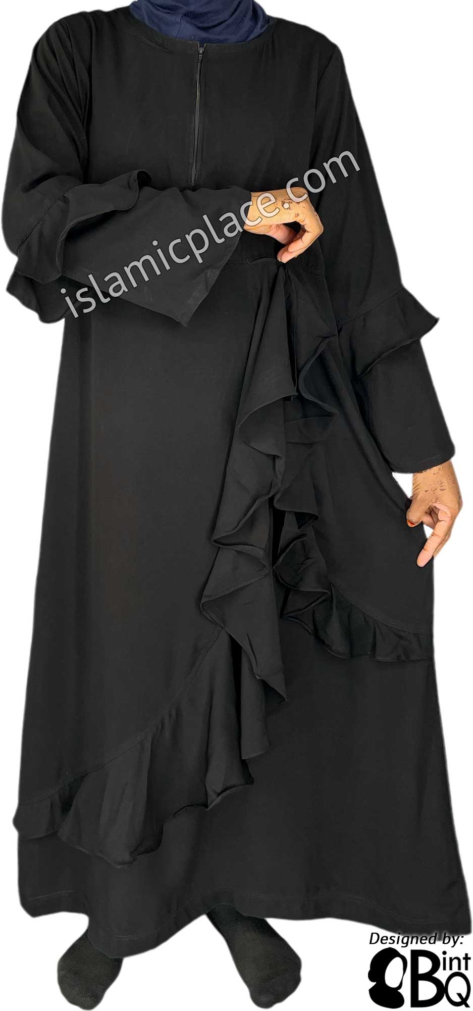 Black - Mahira Style Abaya with Ruffles by BintQ - BQ57