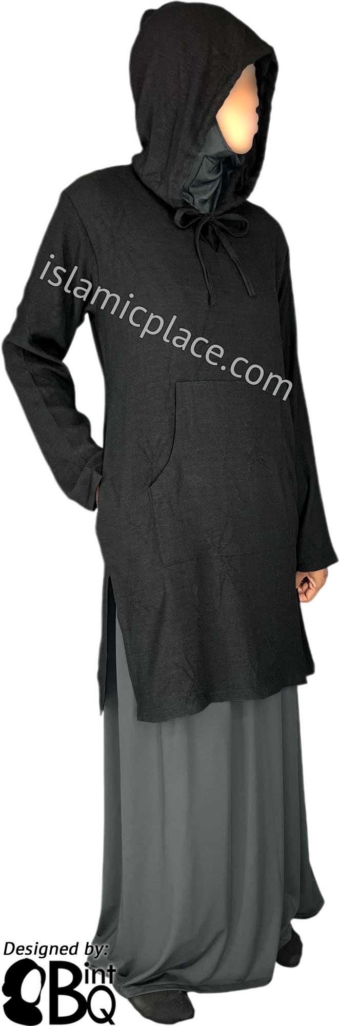 Black - Haleema Hoodie Style Kameez Tunic Top by BintQ - BQ157