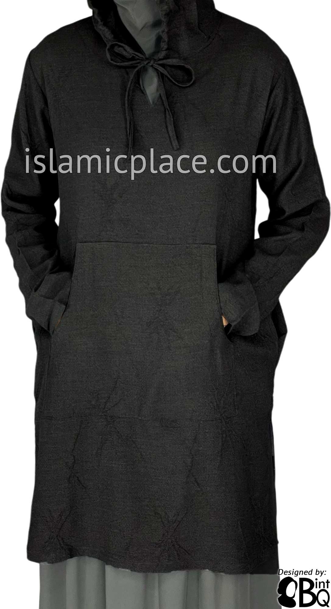 Black - Haleema Hoodie Style Kameez Tunic Top by BintQ - BQ157