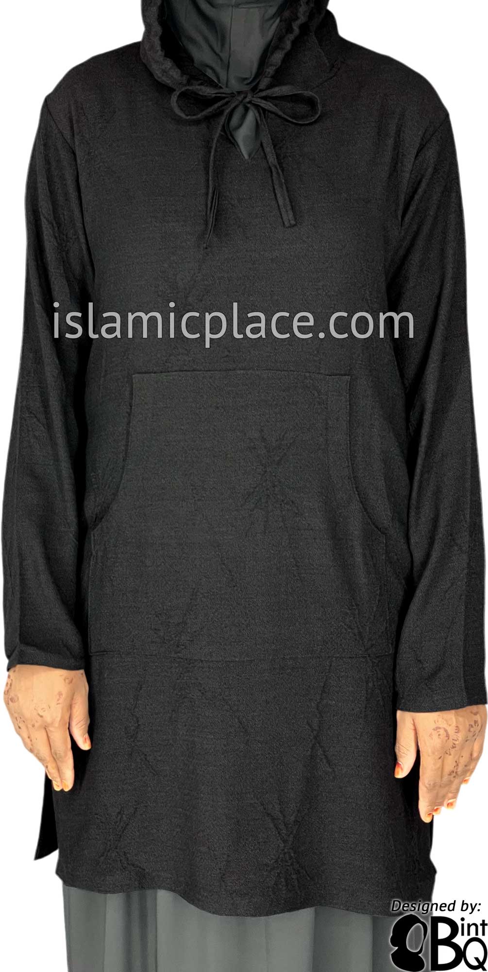 Black - Haleema Hoodie Style Kameez Tunic Top by BintQ - BQ157