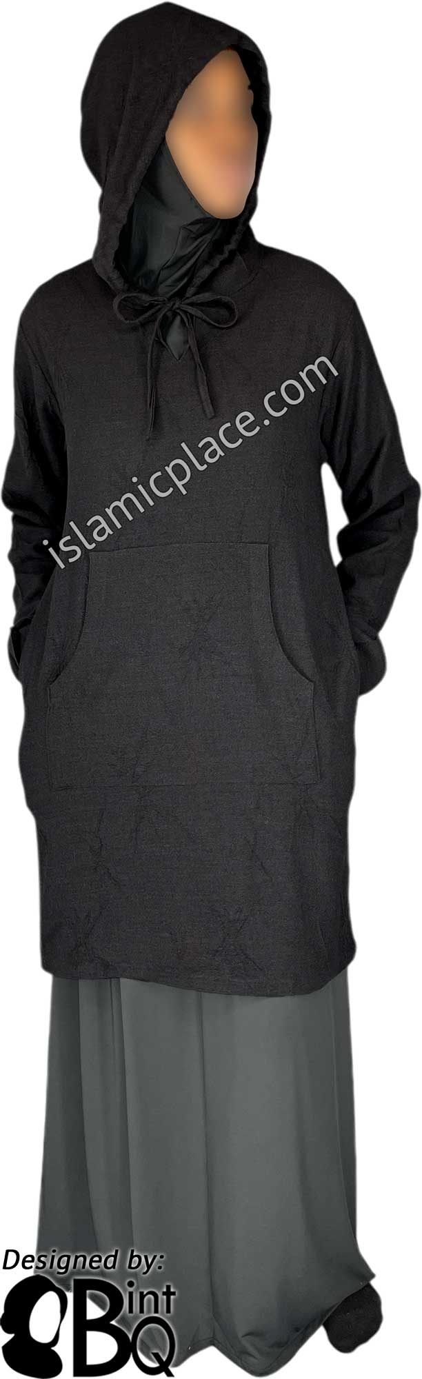 Black - Haleema Hoodie Style Kameez Tunic Top by BintQ - BQ157