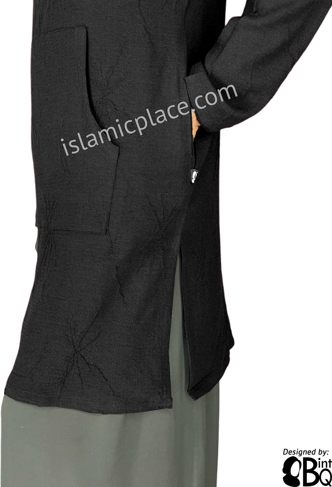 Black - Haleema Hoodie Style Kameez Tunic Top by BintQ - BQ157