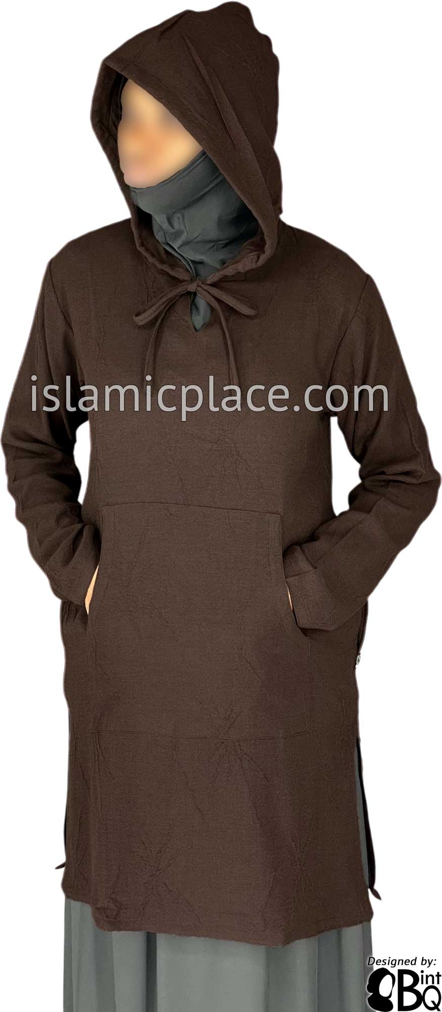 Brown - Haleema Hoodie Style Kameez Tunic Top by BintQ - BQ157