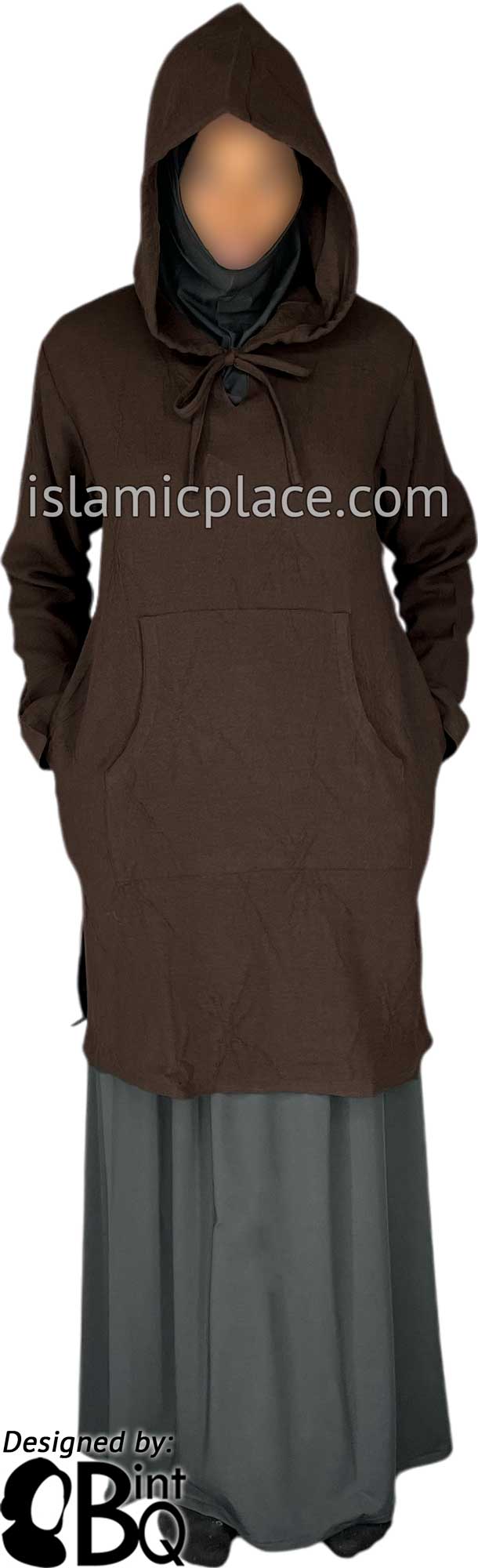 Brown - Haleema Hoodie Style Kameez Tunic Top by BintQ - BQ157