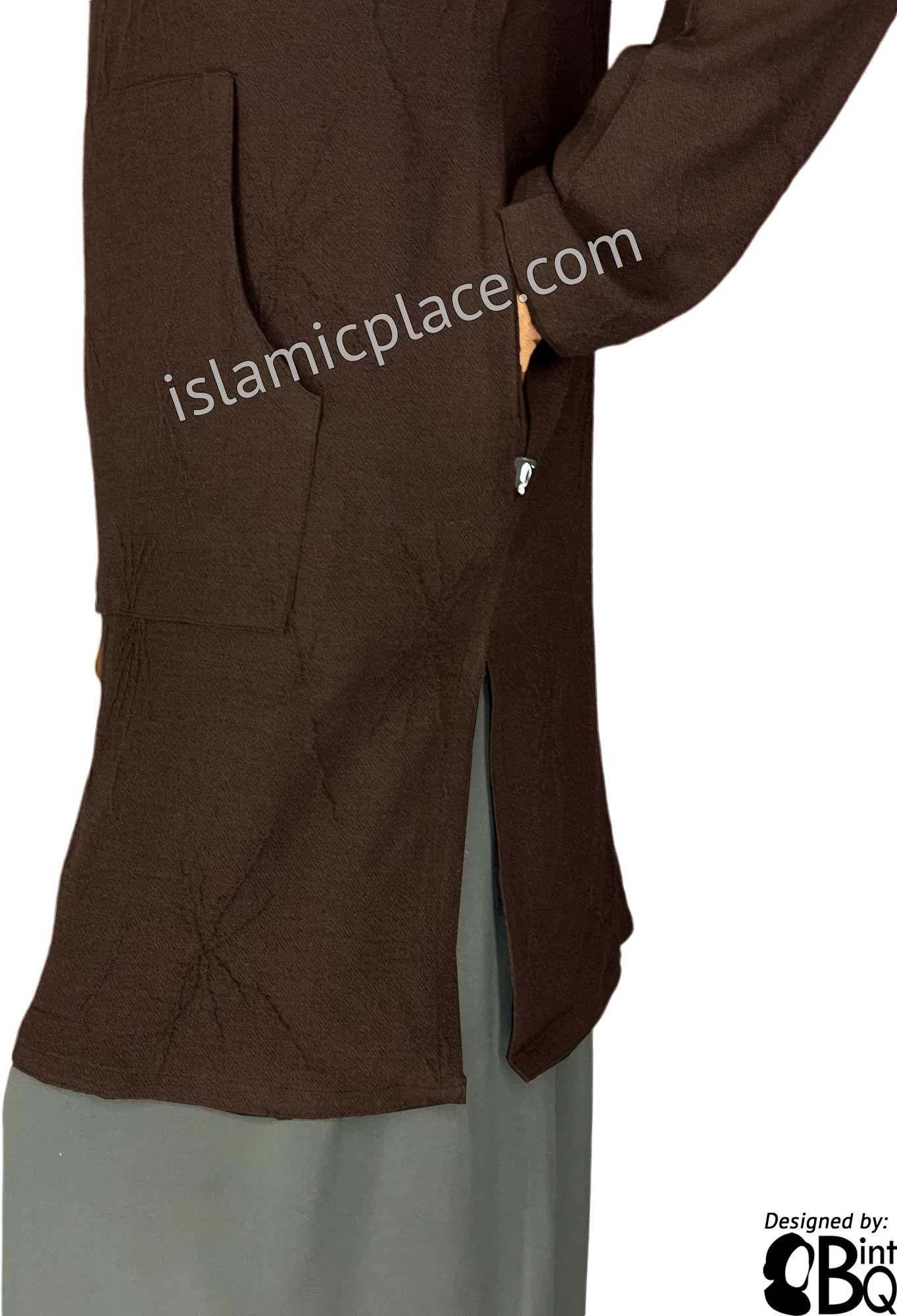 Brown - Haleema Hoodie Style Kameez Tunic Top by BintQ - BQ157