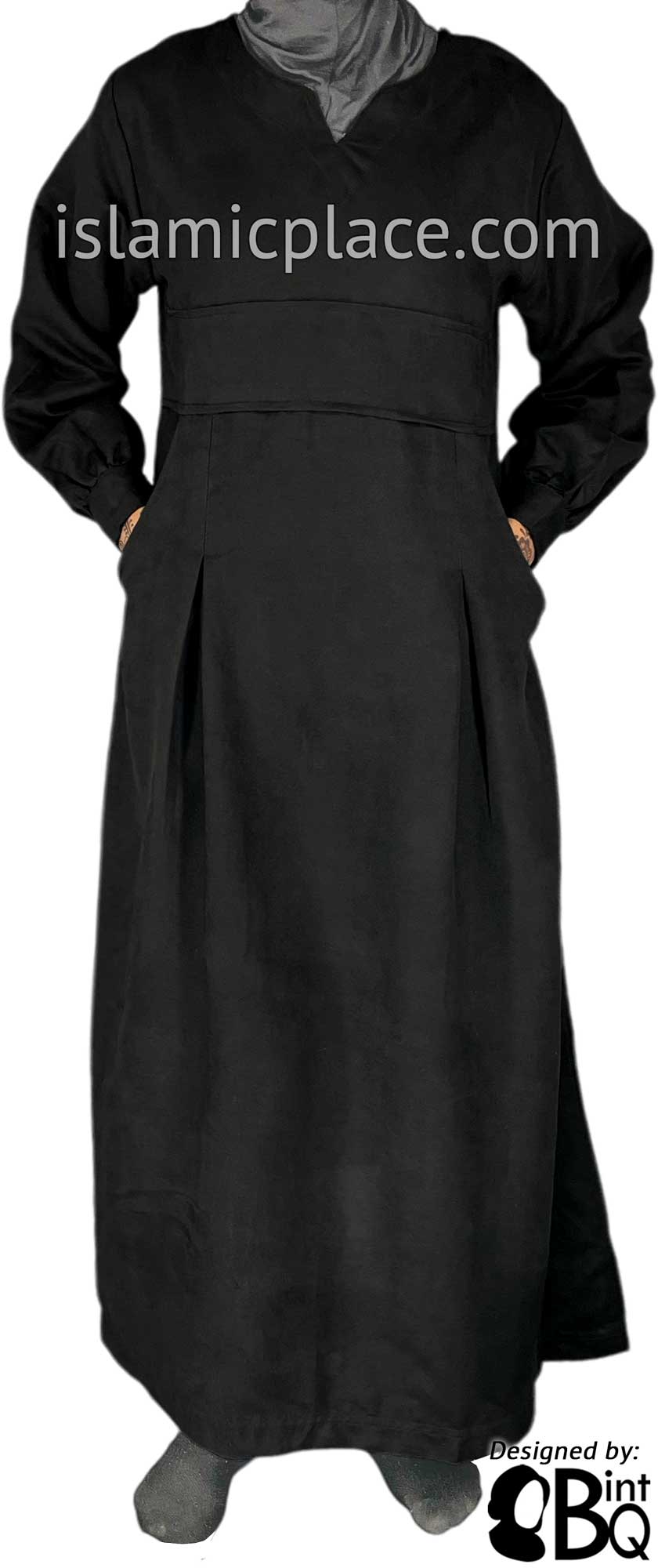 Black - Azeeza Pocket Style Abaya by BintQ in Luxurious Suede - BQ277