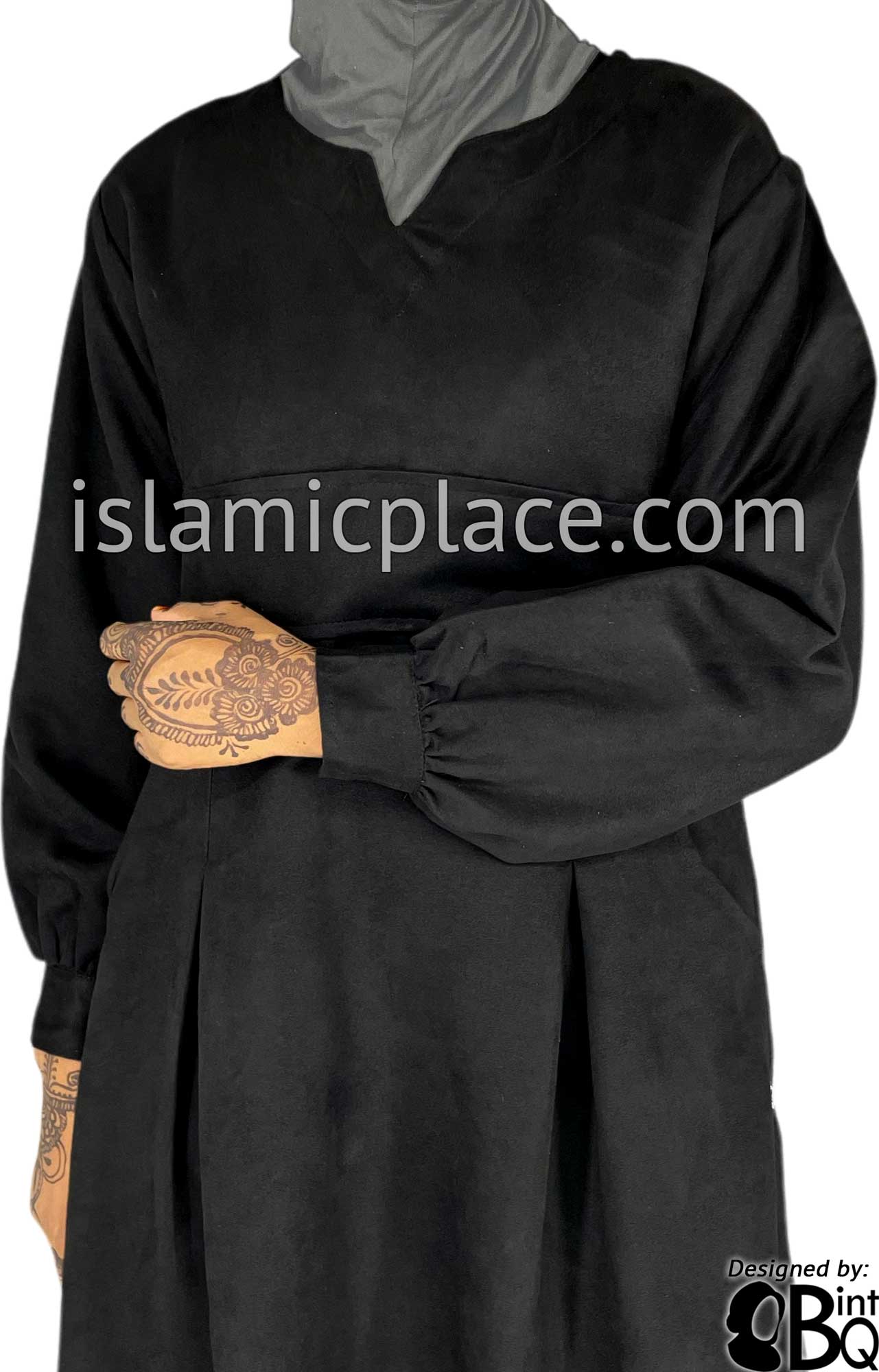 Black - Azeeza Pocket Style Abaya by BintQ in Luxurious Suede - BQ277