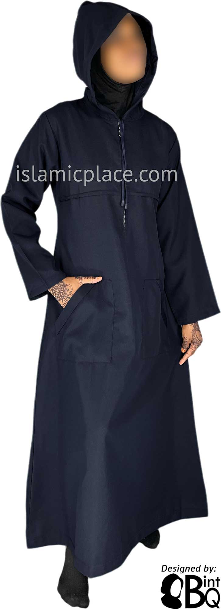 Midnight Navy Blue - Sakina Sporty Hooded Abaya in Gabardine by BintQ - BQ193