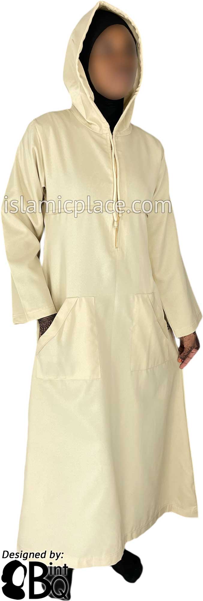 Oatmeal - Sakina Sporty Hooded Abaya in Gabardine by BintQ - BQ193