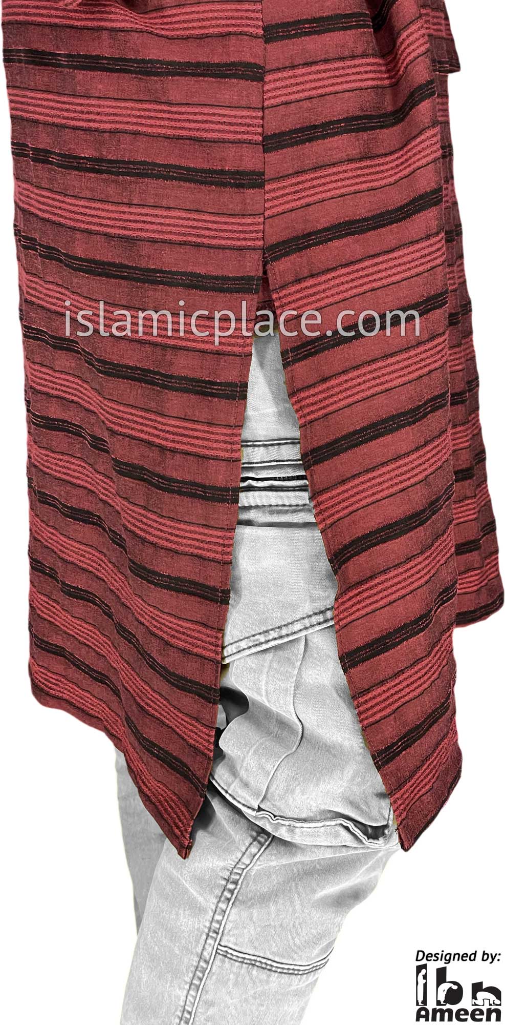 Brick Red and Black - Men Sudani Kameez Kurta Shirt by Ibn Ameen