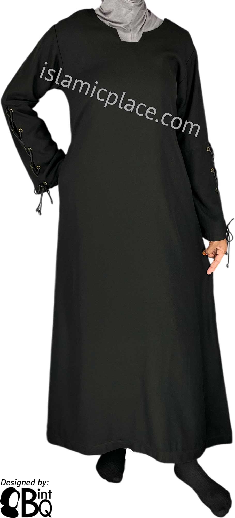 Black - Zeenat Abaya with Tie String Sleeves Style by BintQ - BQ131