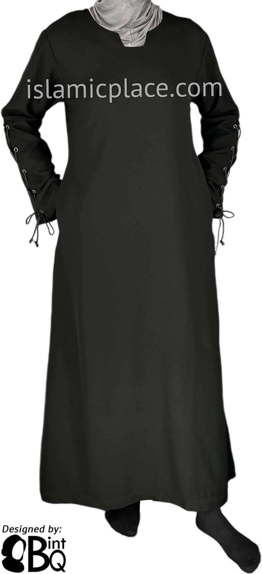 Black - Zeenat Abaya with Tie String Sleeves Style by BintQ - BQ131