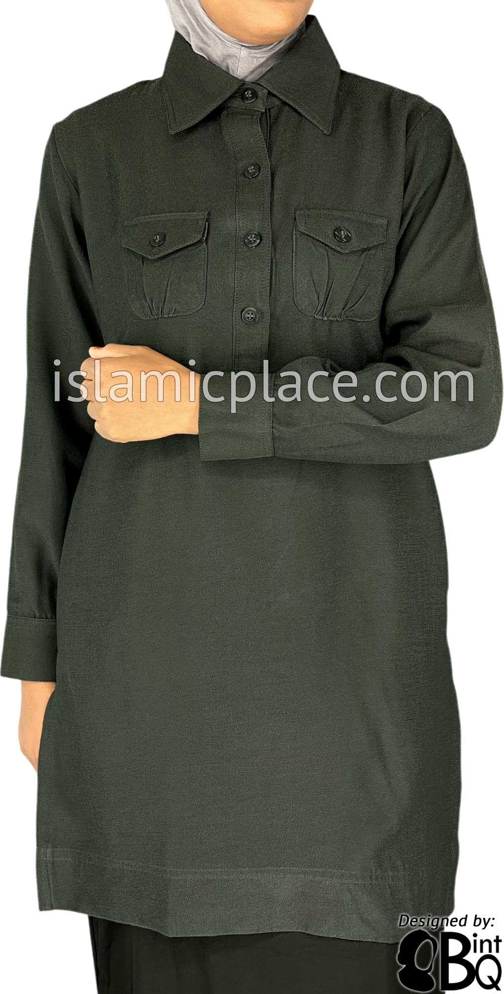 Olive Green - Zaina Style Kameez Tunic Top by BintQ - BQ244