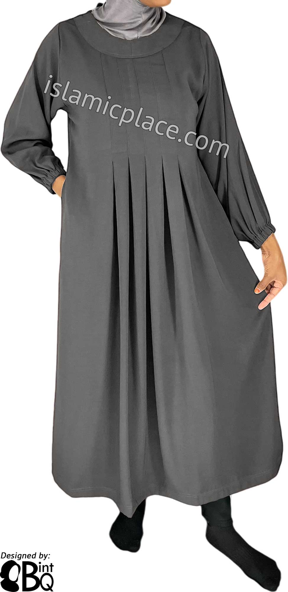 Gray - Sumera Chic Girl's Abaya with Baby Doll Inspired Pleats by BintQ - BQ275