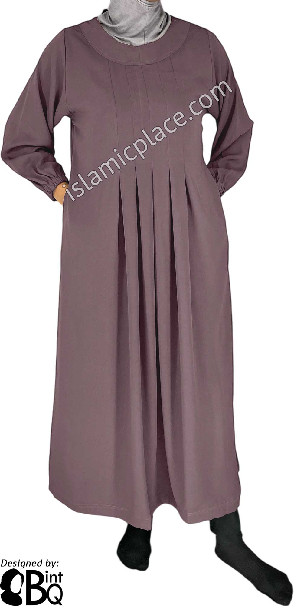 Light Plum - Sumera Chic Girl&#39;s Abaya with Baby Doll Inspired Pleats by BintQ - BQ275