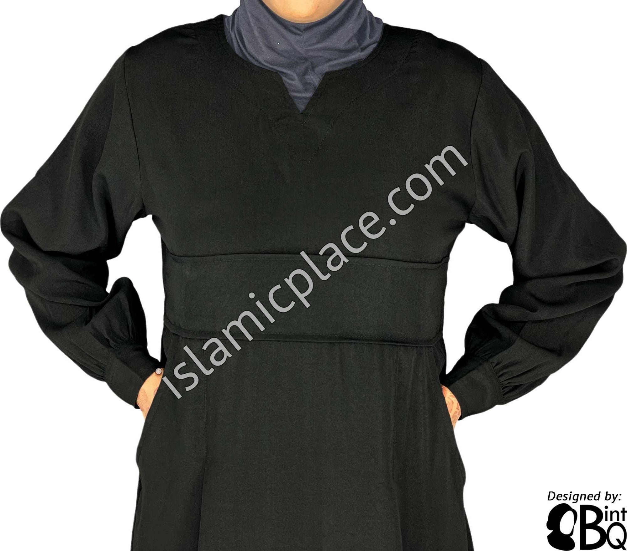 Black - Azeeza Pocket Style Girl's Abaya by BintQ - BQ277