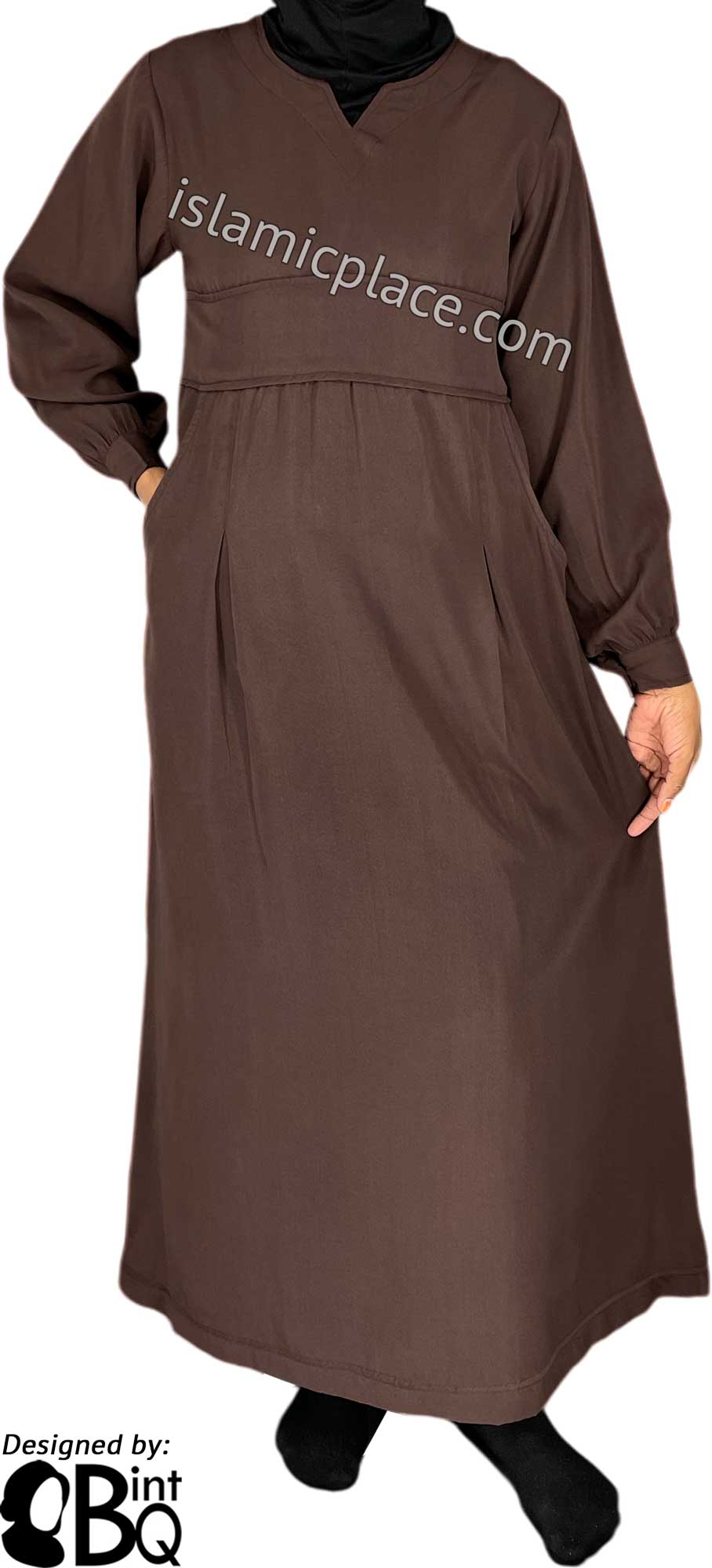 Brown - Azeeza Pocket Style Girl's Abaya by BintQ - BQ277