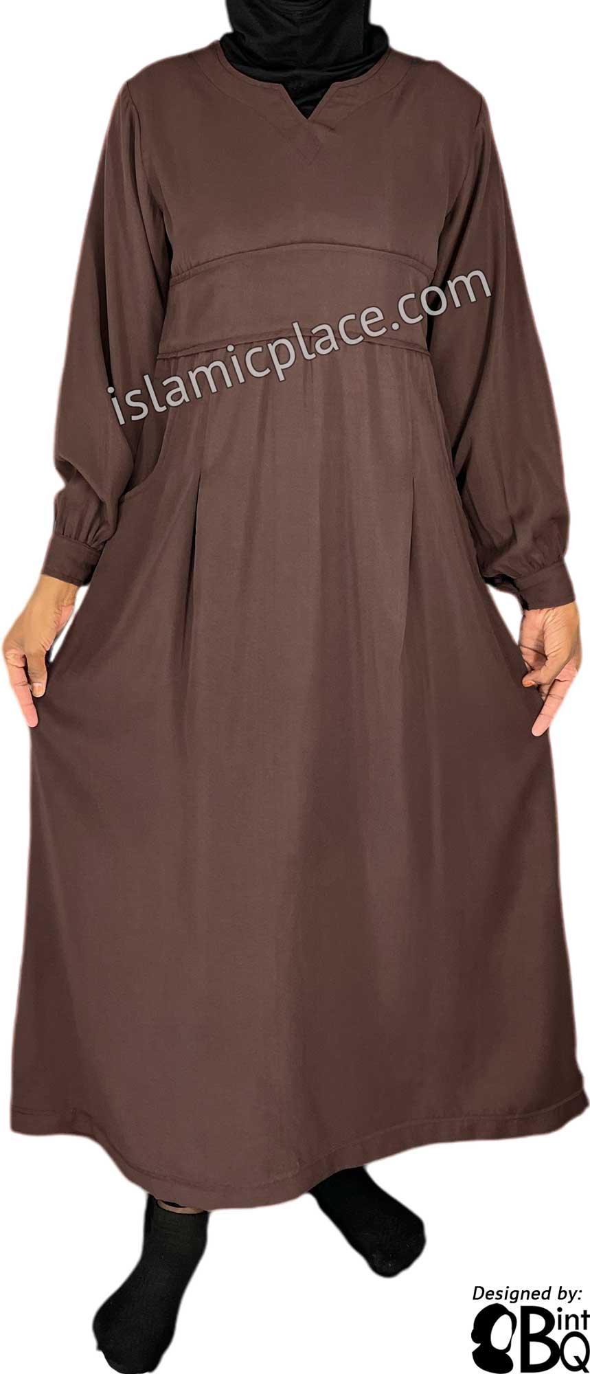 Brown - Azeeza Pocket Style Girl's Abaya by BintQ - BQ277