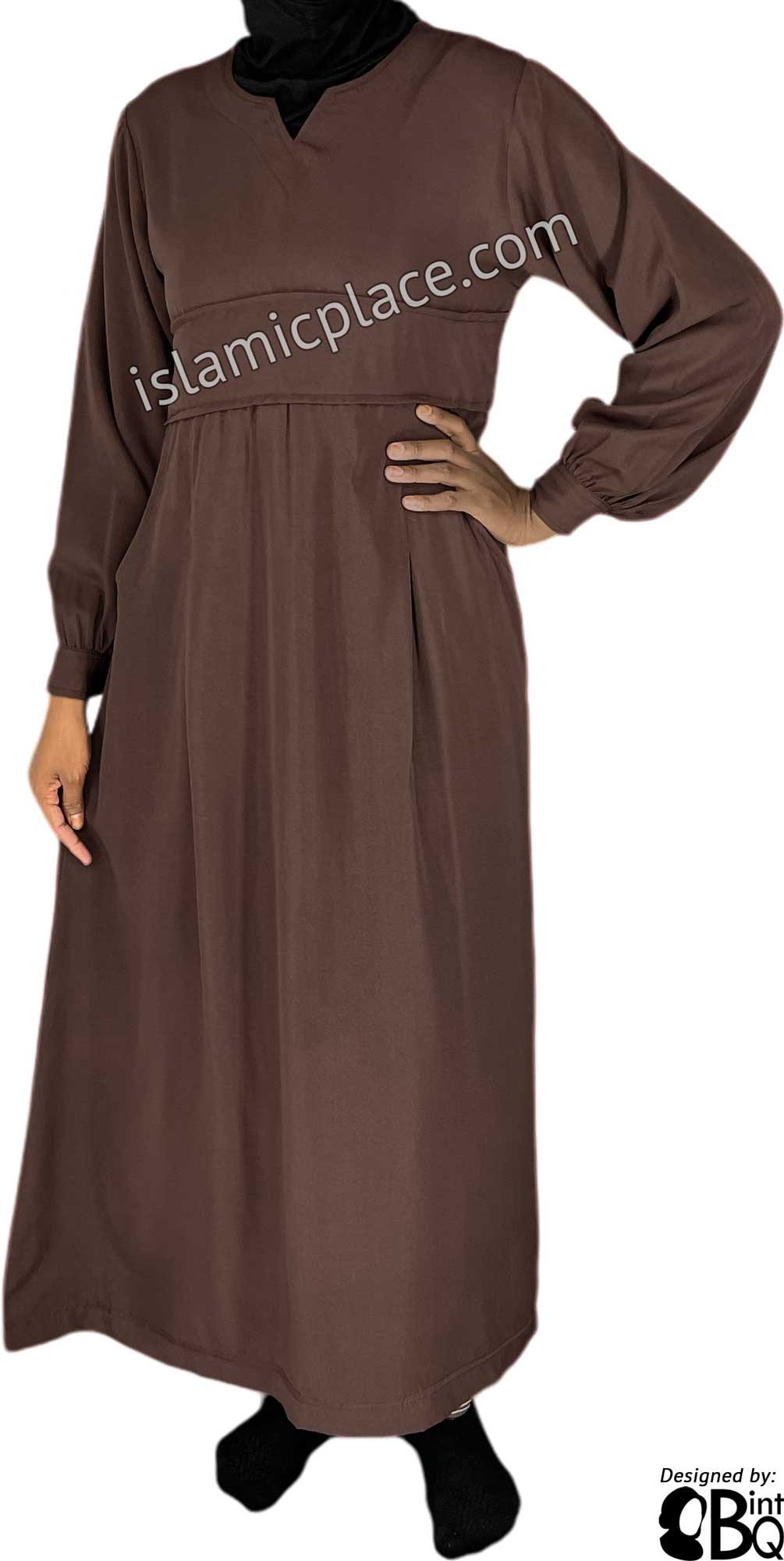 Brown - Azeeza Pocket Style Girl's Abaya by BintQ - BQ277