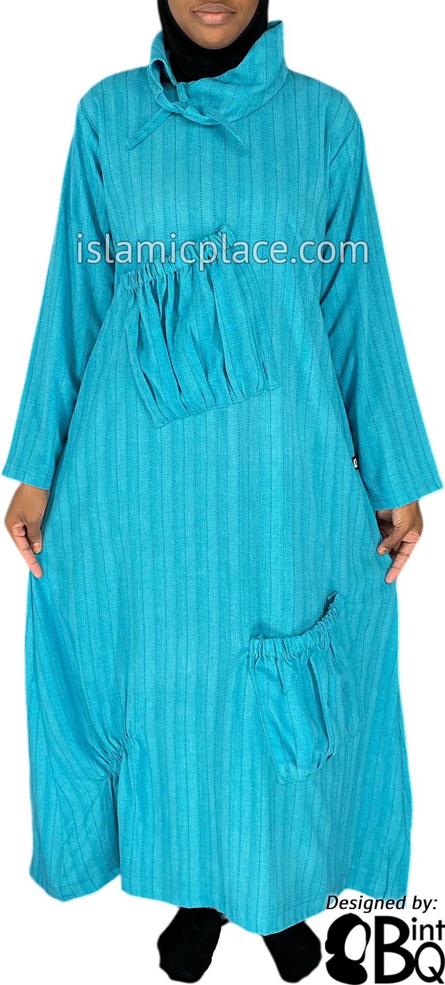 Aqua Blue - Farah Big Pockets Style Abaya by BintQ - BQ159