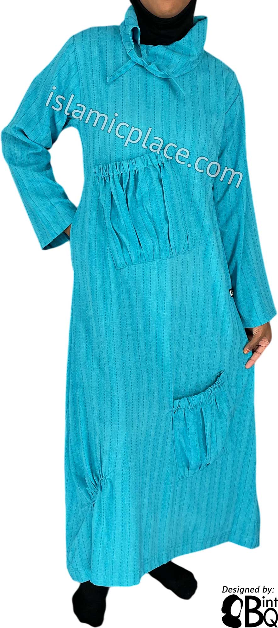 Aqua Blue - Farah Big Pockets Style Abaya by BintQ - BQ159